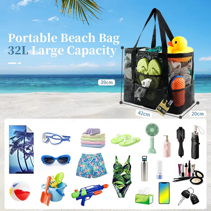 Large-Capacity Mesh Beach Bag Swimming Bag for Children Beach Toy Baskets Portable Travel Storage Wash Bag Quick Dry Tote
