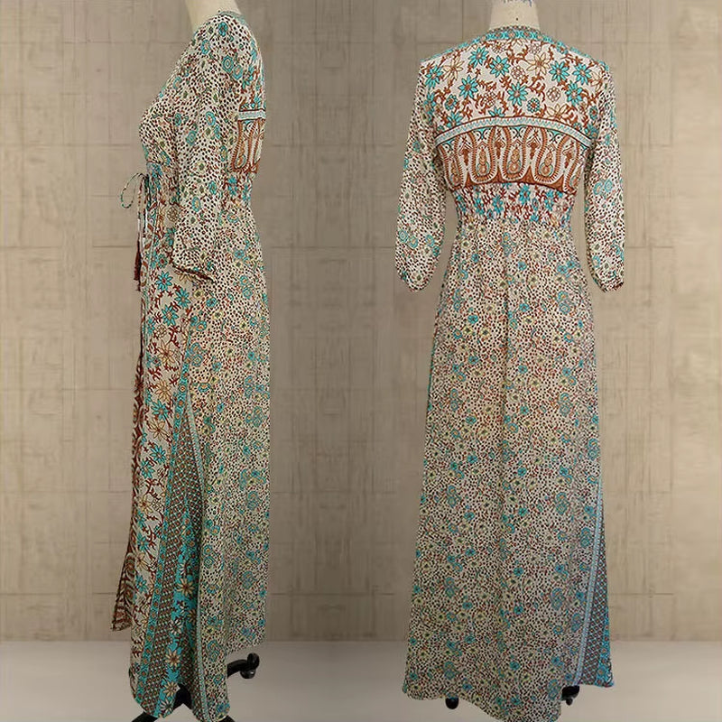 Leopard Print Cotton Straps Summer Dress Bow Tied Shoulder Smocked Bust Long Dress for Women New 2021 Boho Dress