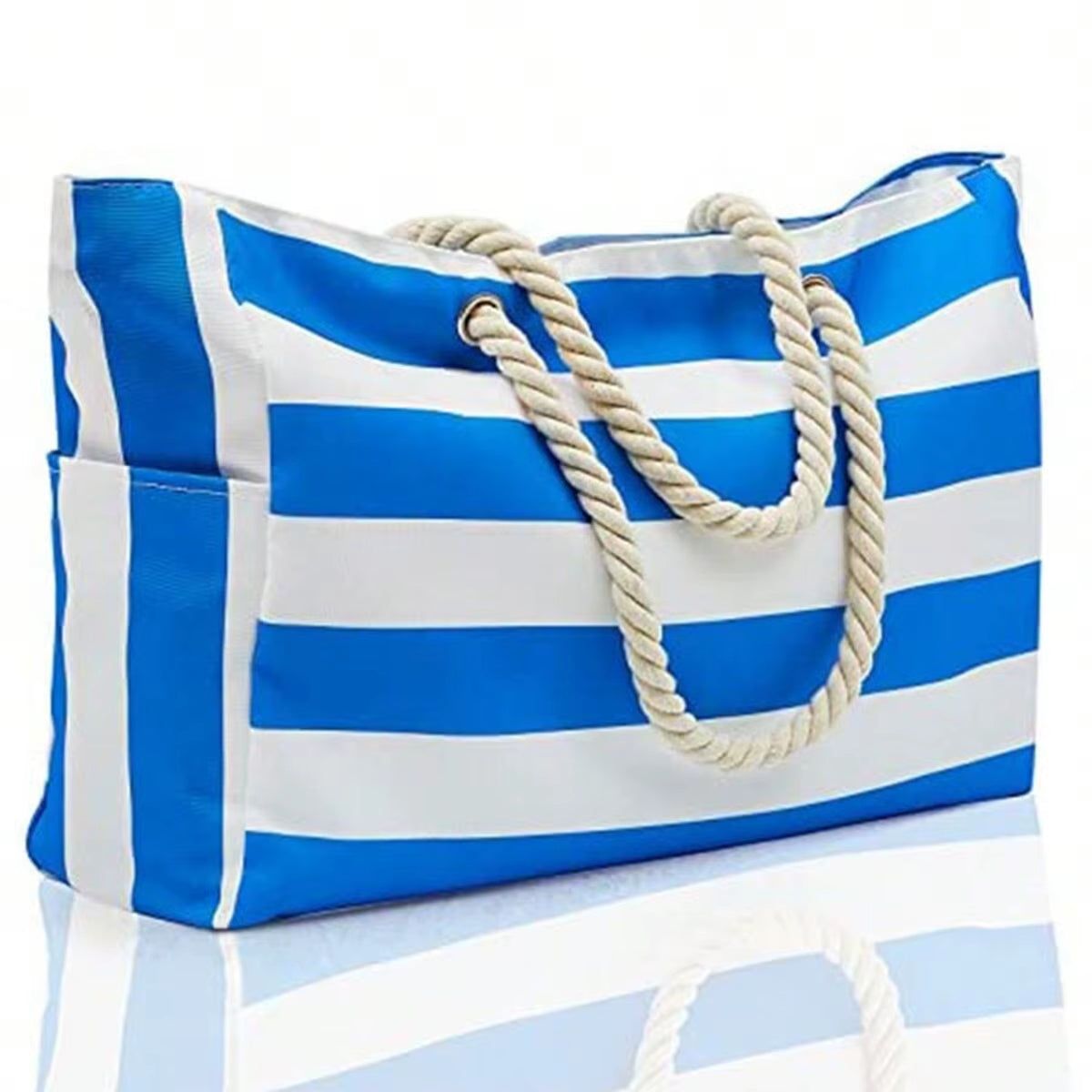 Striped Canvas Summer Beach Bag, Large Capacity Shopping Bag, Fashion Tote Bag for Travel,Ideal for Beach, Travel, & Camping