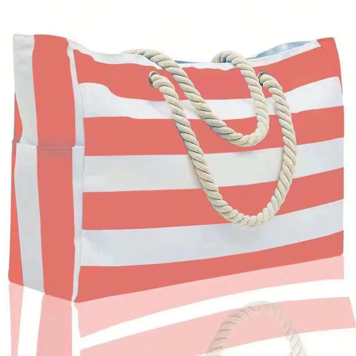 Striped Canvas Summer Beach Bag, Large Capacity Shopping Bag, Fashion Tote Bag for Travel,Ideal for Beach, Travel, & Camping