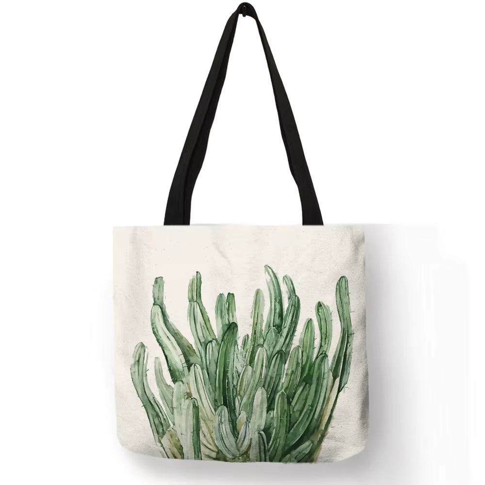 Watercolor Pteridophyte Print Reusable Shopping Bag Banana Tree Tote Bag for Women Fabric Handbags Traveling Beach Bags