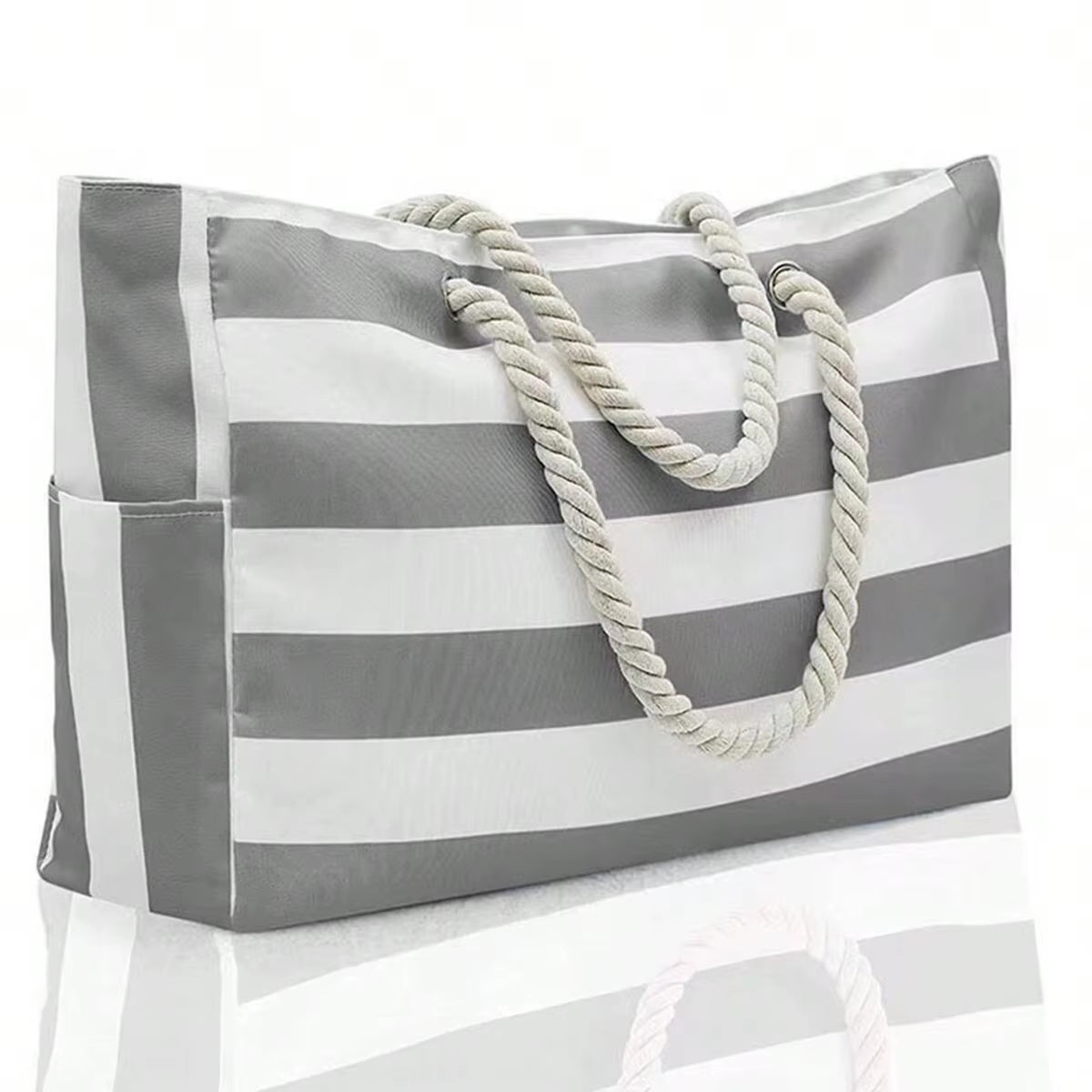 Striped Canvas Summer Beach Bag, Large Capacity Shopping Bag, Fashion Tote Bag for Travel,Ideal for Beach, Travel, & Camping
