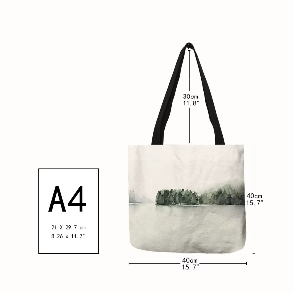 Watercolor Pteridophyte Print Reusable Shopping Bag Banana Tree Tote Bag for Women Fabric Handbags Traveling Beach Bags