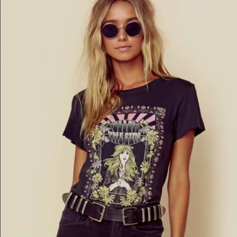Super Chic Follow the Sun Tee Black Boho T Shirt O-Neck Spring Summer New Tops Women Short Sleeve Chic Women T-Shirts