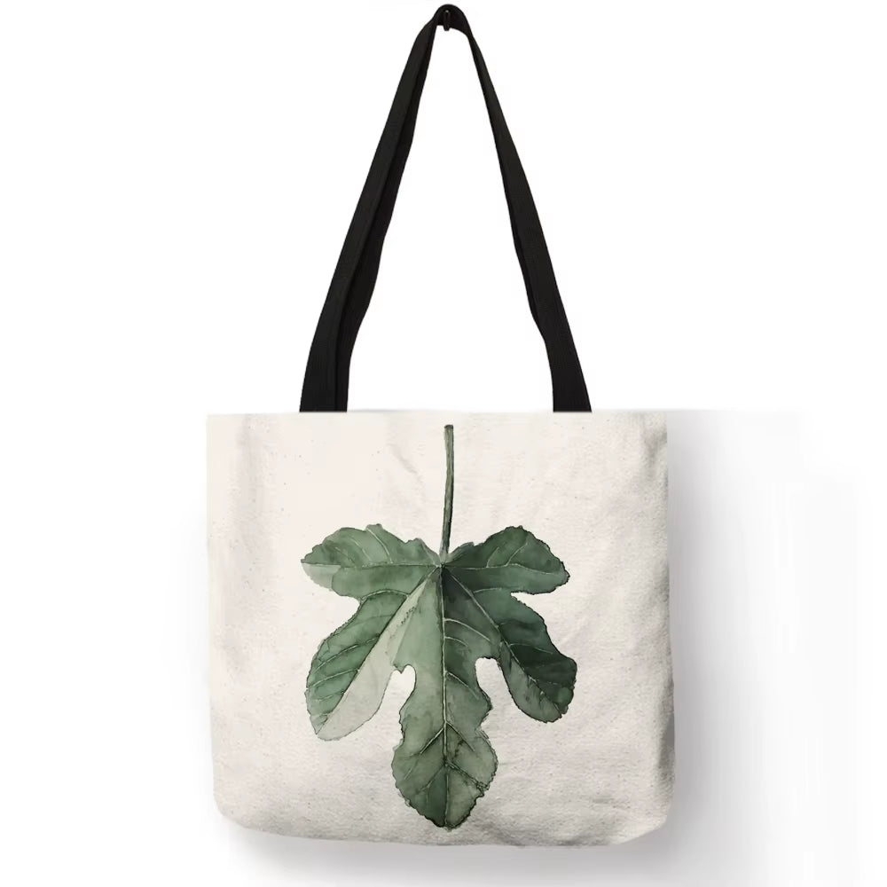 Watercolor Pteridophyte Print Reusable Shopping Bag Banana Tree Tote Bag for Women Fabric Handbags Traveling Beach Bags