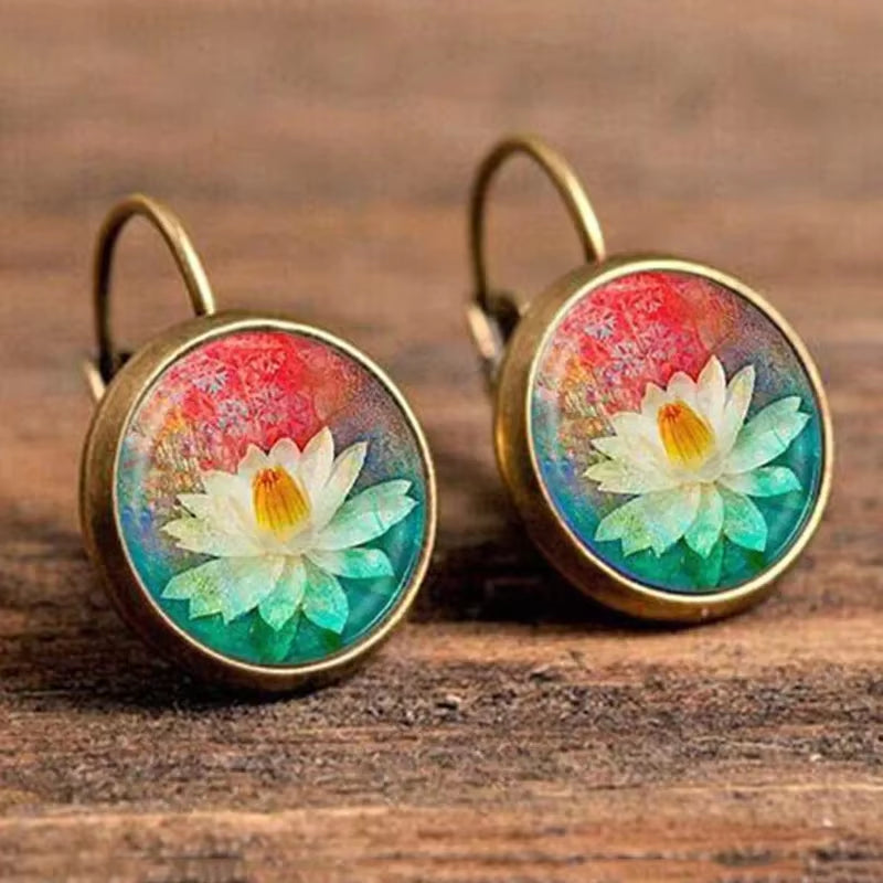 Boho Flower Drop Earrings for Women Vintage Jewelry Geometric Pattern round Earings Bijoux Boucles D'Oreilles Bohemia