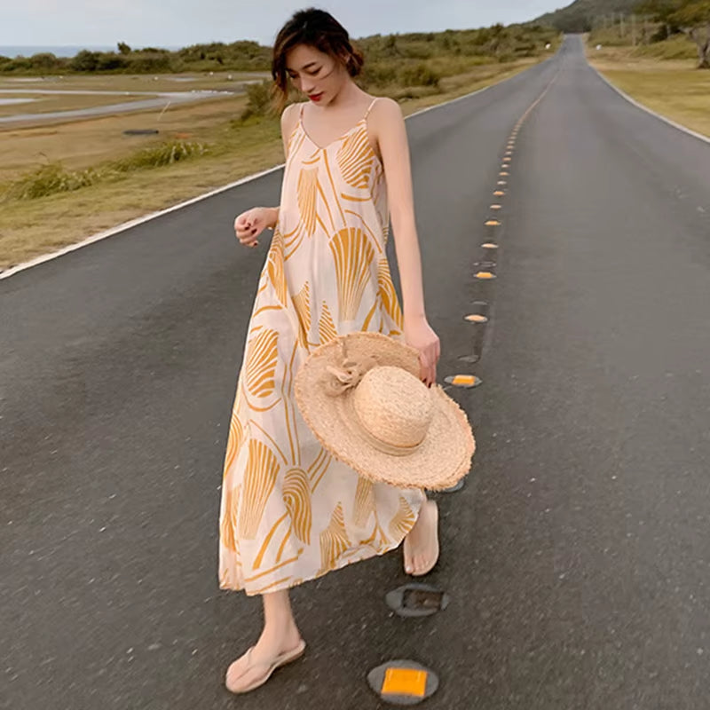 Female Bohemian Summer Dress, Loose Casual Beach Holiday Dress, Slip Beach Dresses