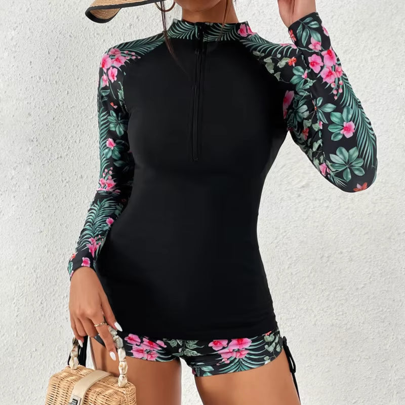 Female Swimsuit with Long Sleeves Swimwear Sports Surfing Tankini Set Beachwear Two-Piece Bathing Suits Pool Women Swimming Suit