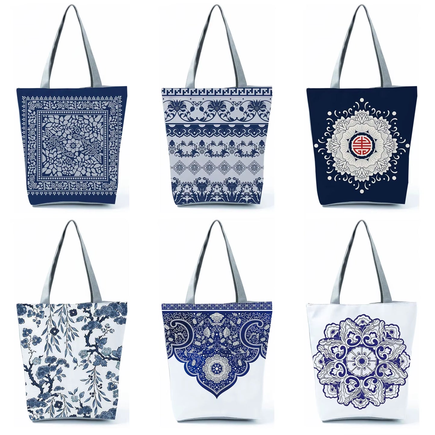 Bags for Women 2022 New Handbags Floral Porcelain Geometric Abstract Pattern Shoulder Bag Customizable Beach Bag Orchard Bag