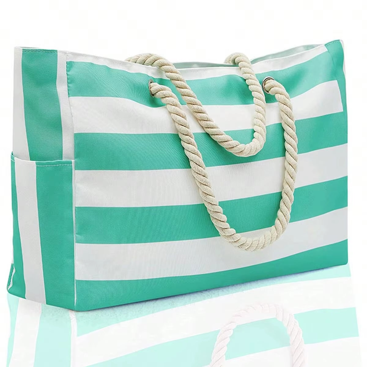 Striped Canvas Summer Beach Bag, Large Capacity Shopping Bag, Fashion Tote Bag for Travel,Ideal for Beach, Travel, & Camping