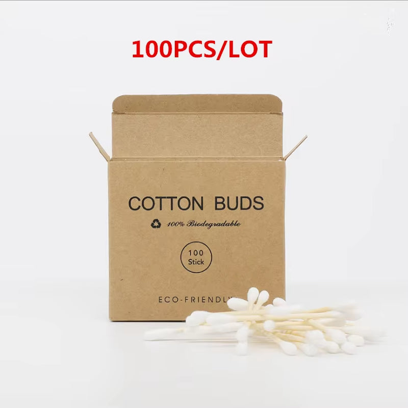 New Style Double Head Bamboo Cotton Swabs Eco Friendly Wooden Cotton Buds Recyclable Biodegradable for Makeup Nose Ear Clean