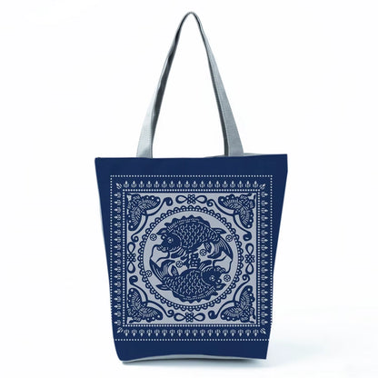 Bags for Women 2022 New Handbags Floral Porcelain Geometric Abstract Pattern Shoulder Bag Customizable Beach Bag Orchard Bag