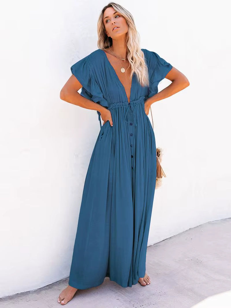 Women Swimsuit Cover Ups Mandarin Sleeve  Beach Cover-Ups