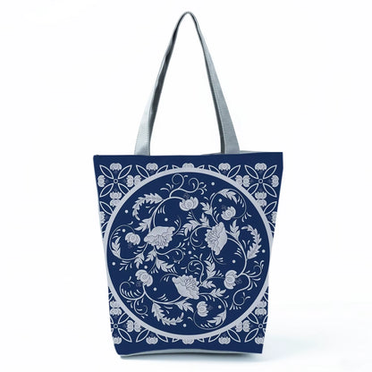 Bags for Women 2022 New Handbags Floral Porcelain Geometric Abstract Pattern Shoulder Bag Customizable Beach Bag Orchard Bag