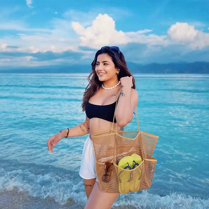 Mesh Beach Tote Bag for Women 2024 Upgrade Waterproof Pool Bag for Beach Vacation Pool Family Travel Essentials