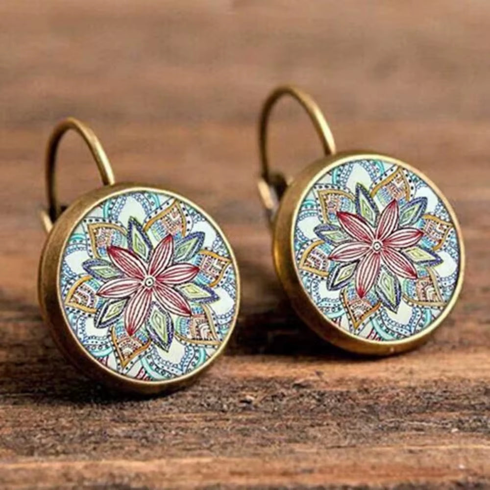 Boho Flower Drop Earrings for Women Vintage Jewelry Geometric Pattern round Earings Bijoux Boucles D'Oreilles Bohemia