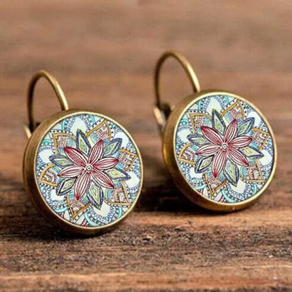 Boho Flower Drop Earrings for Women Vintage Jewelry Geometric Pattern round Earings Bijoux Boucles D'Oreilles Bohemia