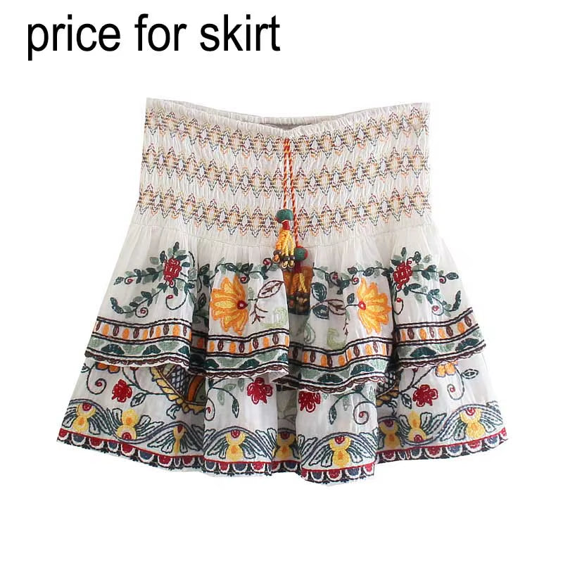 Floral Embroidery Boho Dress V-Neck Batwing Sleeve Dress Women Elastic Waist Pleated Chic Holiday Party Dress New