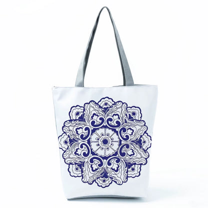 Bags for Women 2022 New Handbags Floral Porcelain Geometric Abstract Pattern Shoulder Bag Customizable Beach Bag Orchard Bag