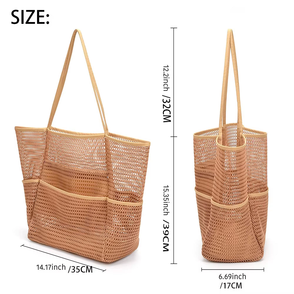 Mesh Beach Tote Bag for Women 2024 Upgrade Waterproof Pool Bag for Beach Vacation Pool Family Travel Essentials
