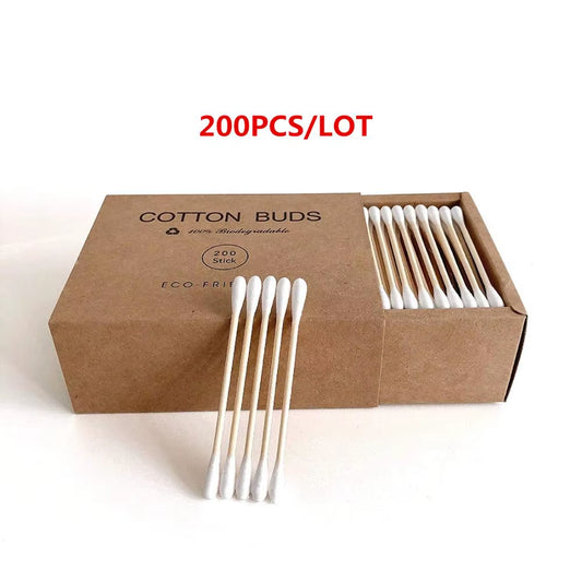 New Style Double Head Bamboo Cotton Swabs Eco Friendly Wooden Cotton Buds Recyclable Biodegradable for Makeup Nose Ear Clean