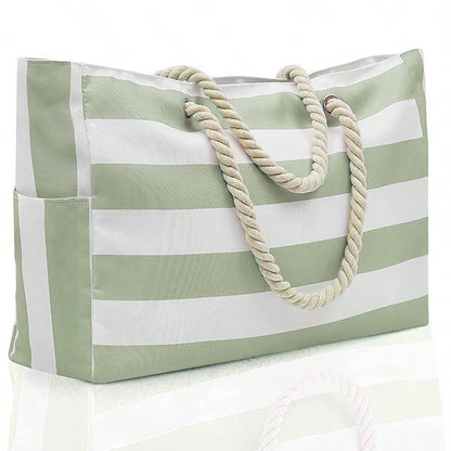 Striped Canvas Summer Beach Bag, Large Capacity Shopping Bag, Fashion Tote Bag for Travel,Ideal for Beach, Travel, & Camping