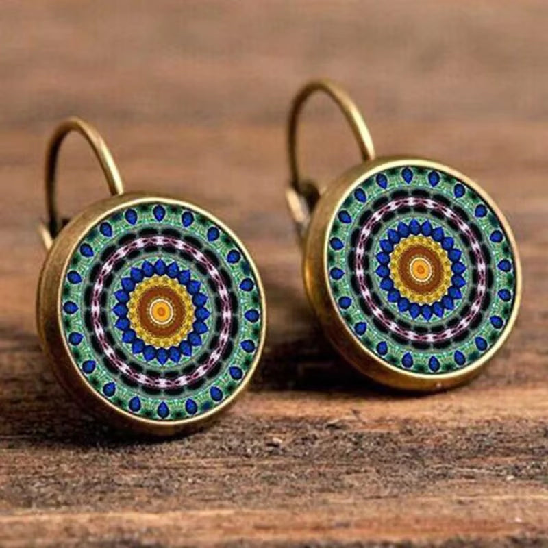 Boho Flower Drop Earrings for Women Vintage Jewelry Geometric Pattern round Earings Bijoux Boucles D'Oreilles Bohemia