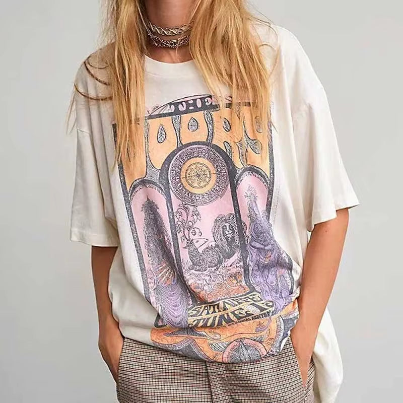 Super Chic Vintage Design Graphic Print T Shirt Women Short Sleelve Lilac Graphic T Shirts New Summer T Shirt Tops Cotton Tee