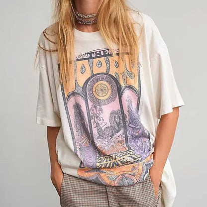 Super Chic Vintage Design Graphic Print T Shirt Women Short Sleelve Lilac Graphic T Shirts New Summer T Shirt Tops Cotton Tee