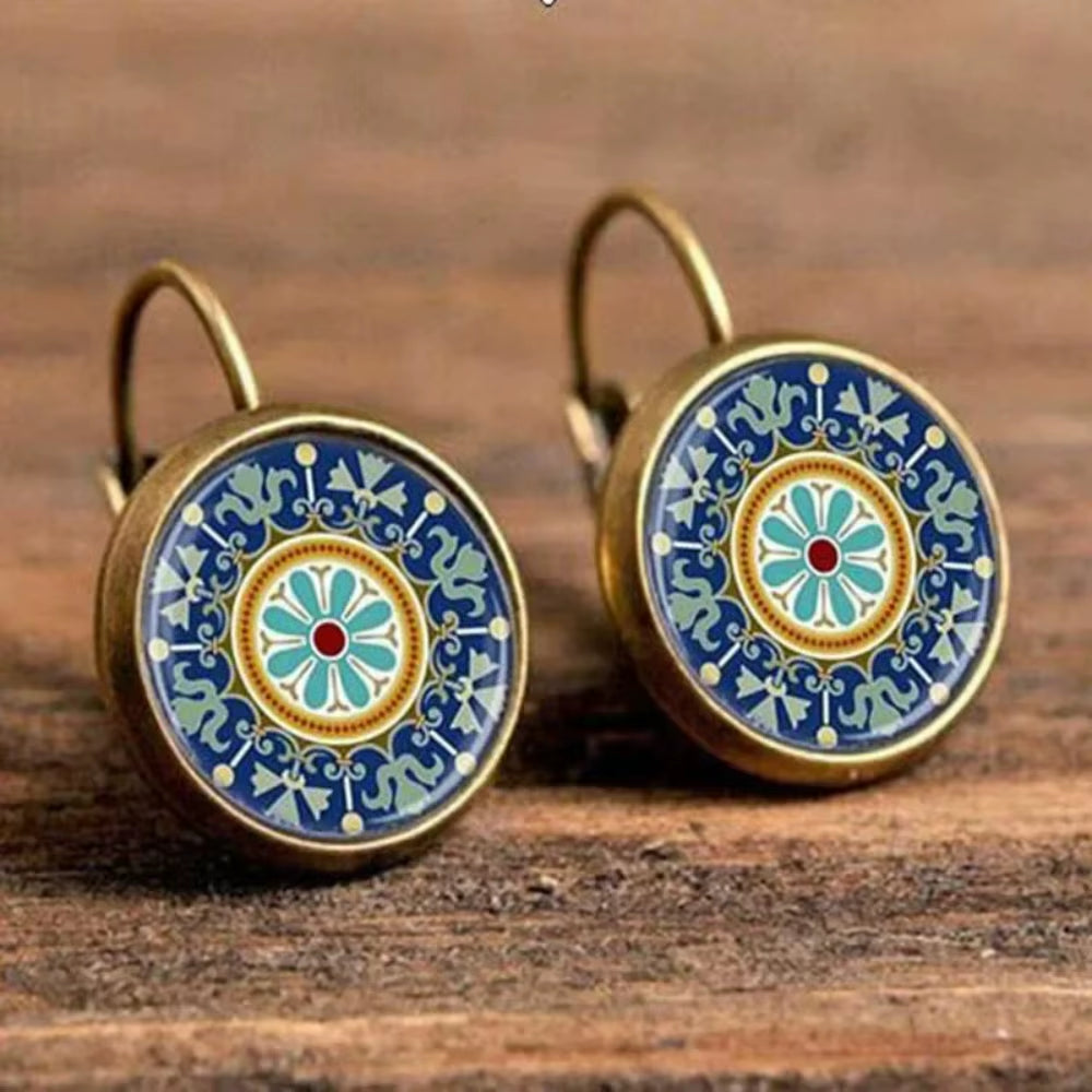 Boho Flower Drop Earrings for Women Vintage Jewelry Geometric Pattern round Earings Bijoux Boucles D'Oreilles Bohemia