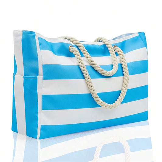 Striped Canvas Summer Beach Bag, Large Capacity Shopping Bag, Fashion Tote Bag for Travel,Ideal for Beach, Travel, & Camping