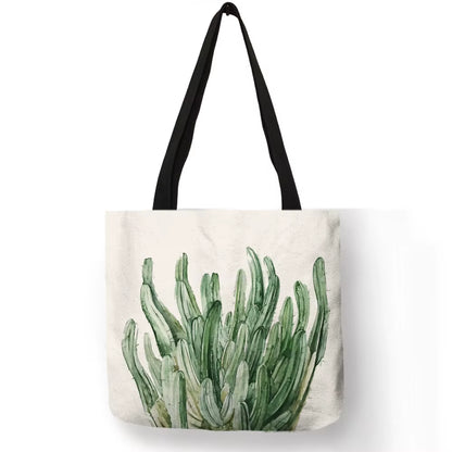 Watercolor Pteridophyte Print Reusable Shopping Bag Banana Tree Tote Bag for Women Fabric Handbags Traveling Beach Bags