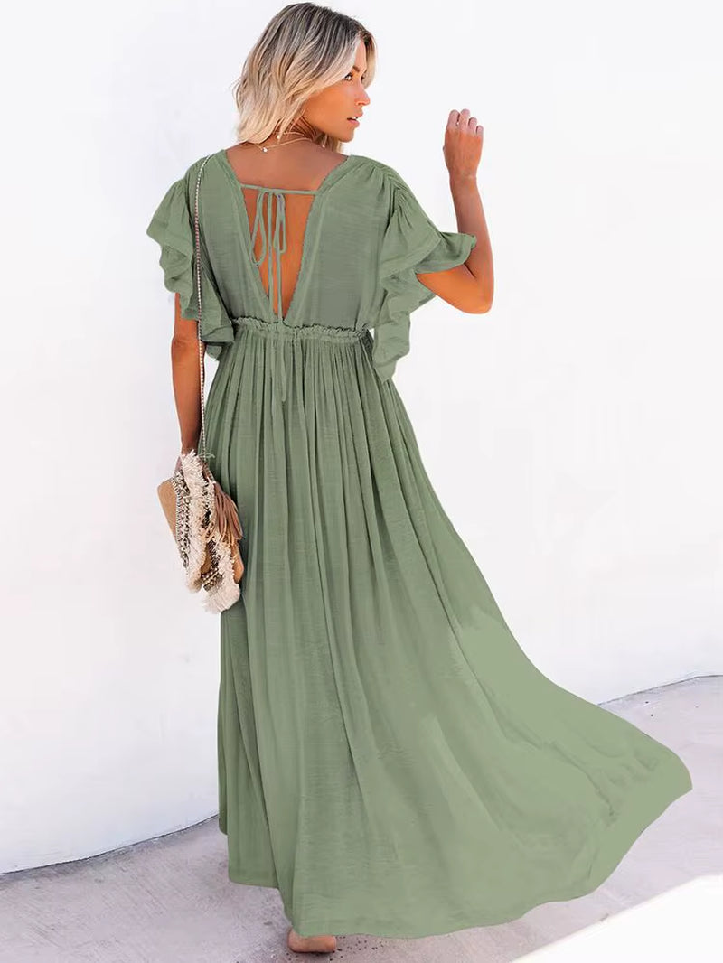 Women Swimsuit Cover Ups Mandarin Sleeve  Beach Cover-Ups
