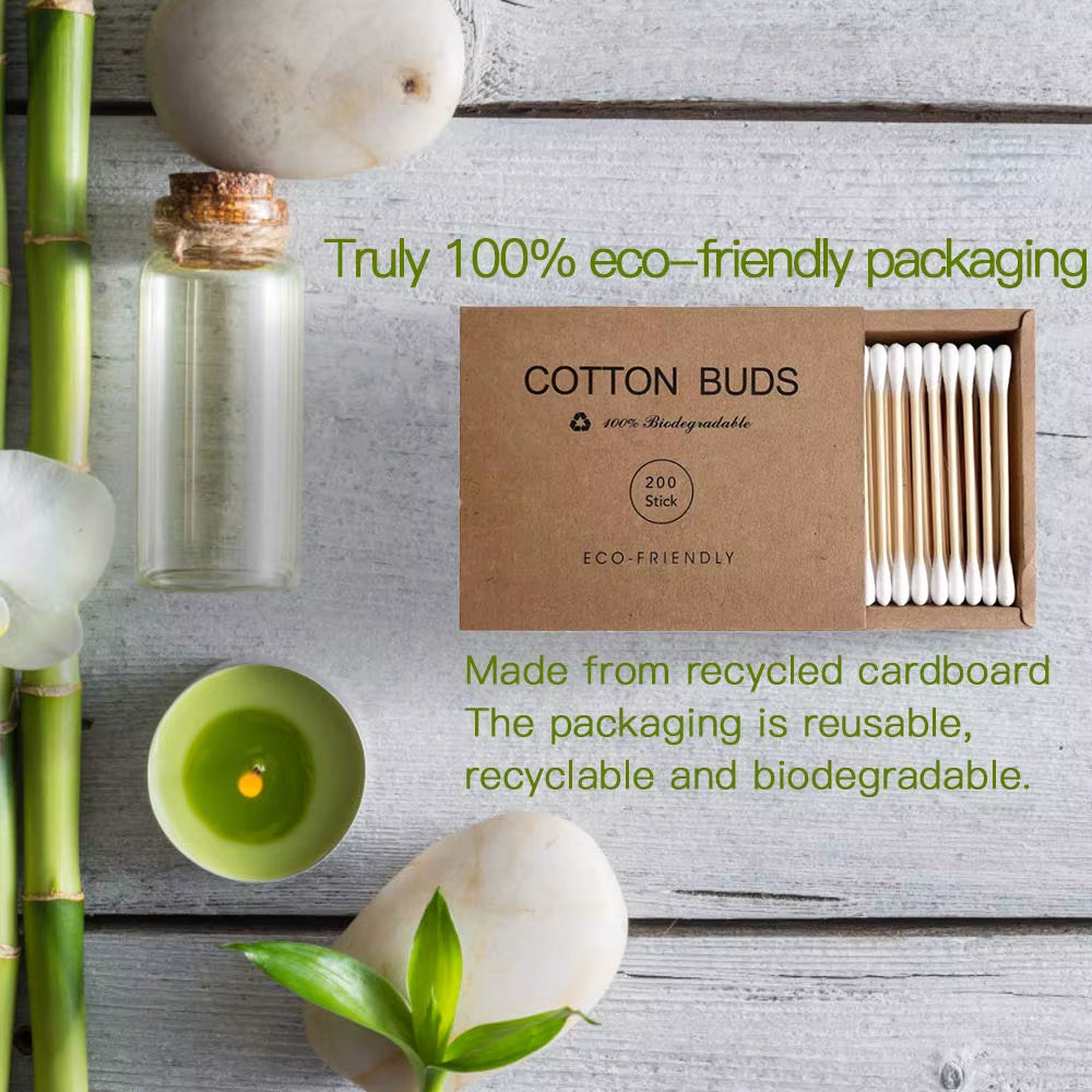 New Style Double Head Bamboo Cotton Swabs Eco Friendly Wooden Cotton Buds Recyclable Biodegradable for Makeup Nose Ear Clean