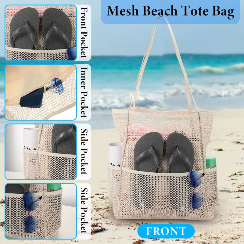 Multi Pockets Summer Beach Bag for Towels Mesh Durable Travel Handbag Toys Organizer Waterproof Underwear Swimming Storage Bag