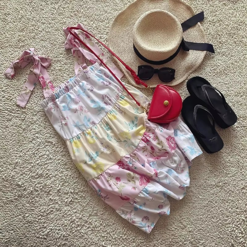 Floral Tiered Tie-Strap Mini Dress for Women Cute Summer Dresses New Feminine Babydoll Dress Sexy Party Dress