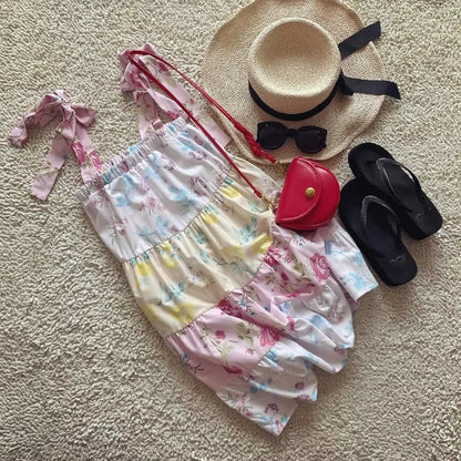 Floral Tiered Tie-Strap Mini Dress for Women Cute Summer Dresses New Feminine Babydoll Dress Sexy Party Dress