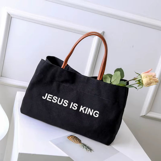 Jesus Is King Canvas Tote Bag Gift for Christian Church Bag Women Lady Casual Beach Bag Shopping Bag Shopper Handbag