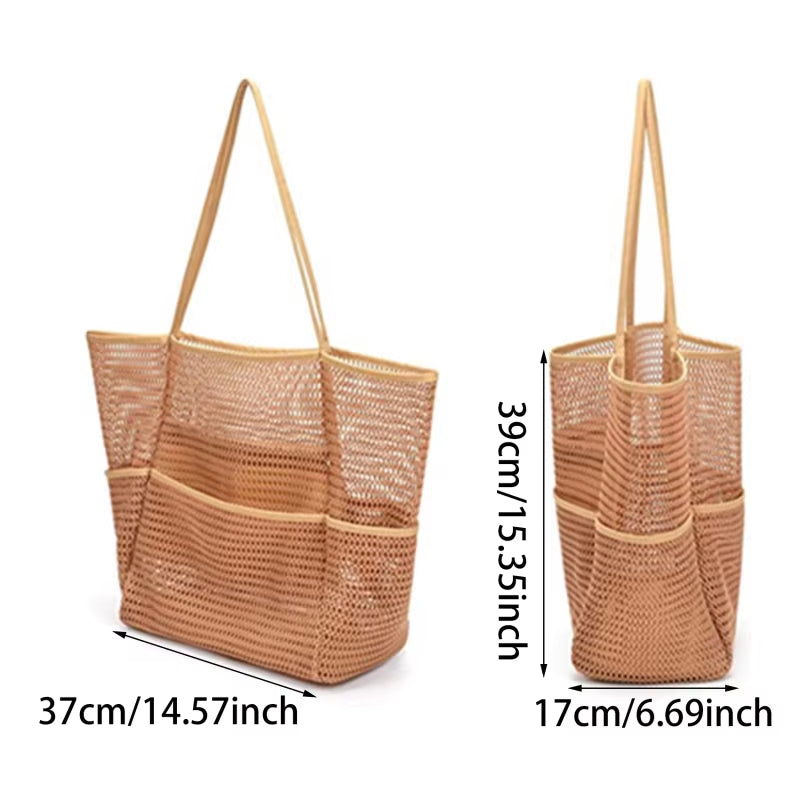 Multi Pockets Summer Beach Bag for Towels Mesh Durable Travel Handbag Toys Organizer Waterproof Underwear Swimming Storage Bag