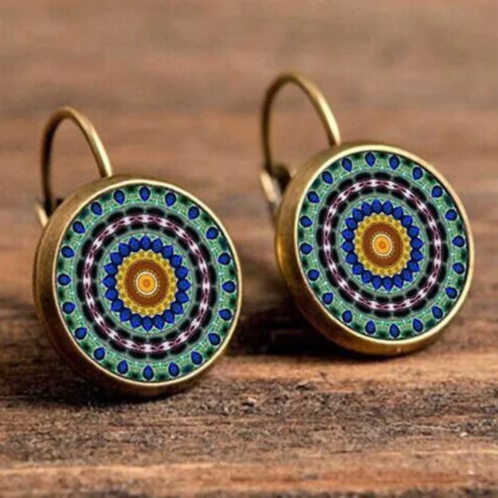 Boho Flower Drop Earrings for Women Vintage Jewelry Geometric Pattern round Earings Bijoux Boucles D'Oreilles Bohemia