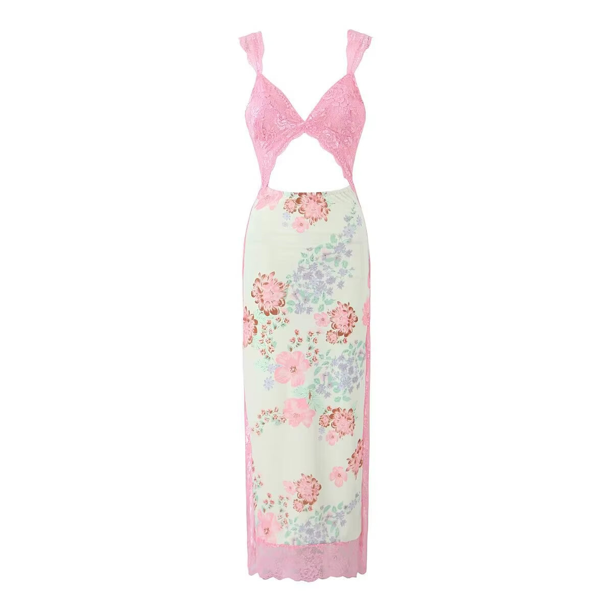 Maxi Slip Dress V-Neck Short Sleeves Side-Slit Summer Dress Cutout Back Sexy Party Dresses New