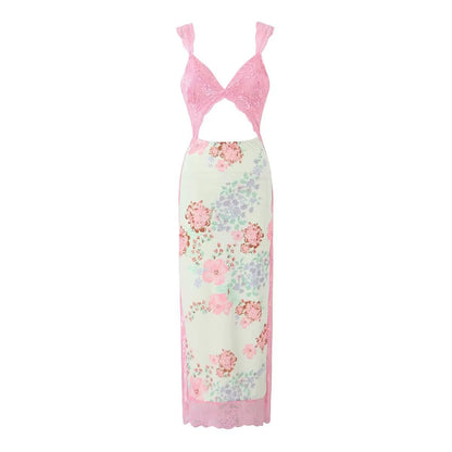 Maxi Slip Dress V-Neck Short Sleeves Side-Slit Summer Dress Cutout Back Sexy Party Dresses New