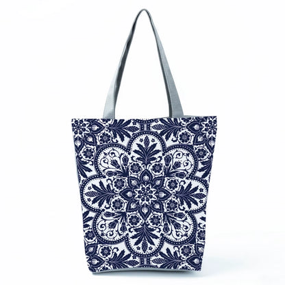 Bags for Women 2022 New Handbags Floral Porcelain Geometric Abstract Pattern Shoulder Bag Customizable Beach Bag Orchard Bag