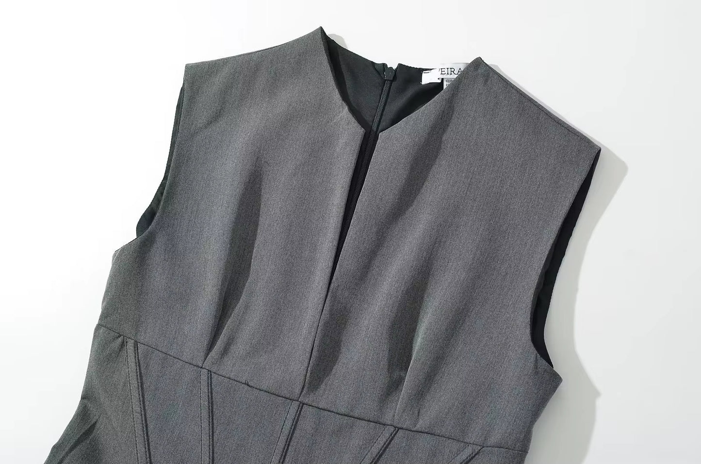V-Neck Slim Fit Mini Sexy Party Dress Gray Croset Style Dress Women Sleevless Pleated New Summer Dress