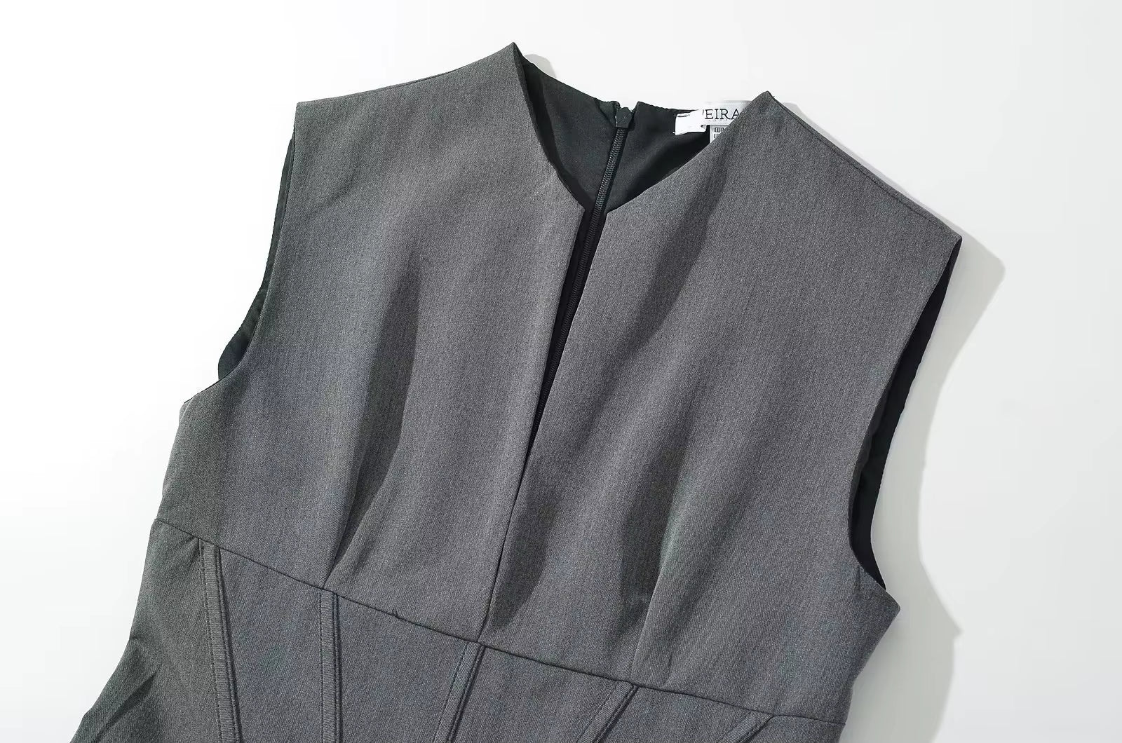 V-Neck Slim Fit Mini Sexy Party Dress Gray Croset Style Dress Women Sleevless Pleated New Summer Dress