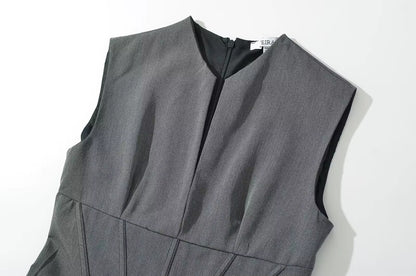 V-Neck Slim Fit Mini Sexy Party Dress Gray Croset Style Dress Women Sleevless Pleated New Summer Dress
