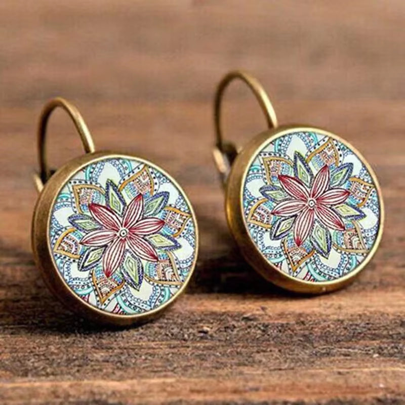 Boho Flower Drop Earrings for Women Vintage Jewelry Geometric Pattern round Earings Bijoux Boucles D'Oreilles Bohemia