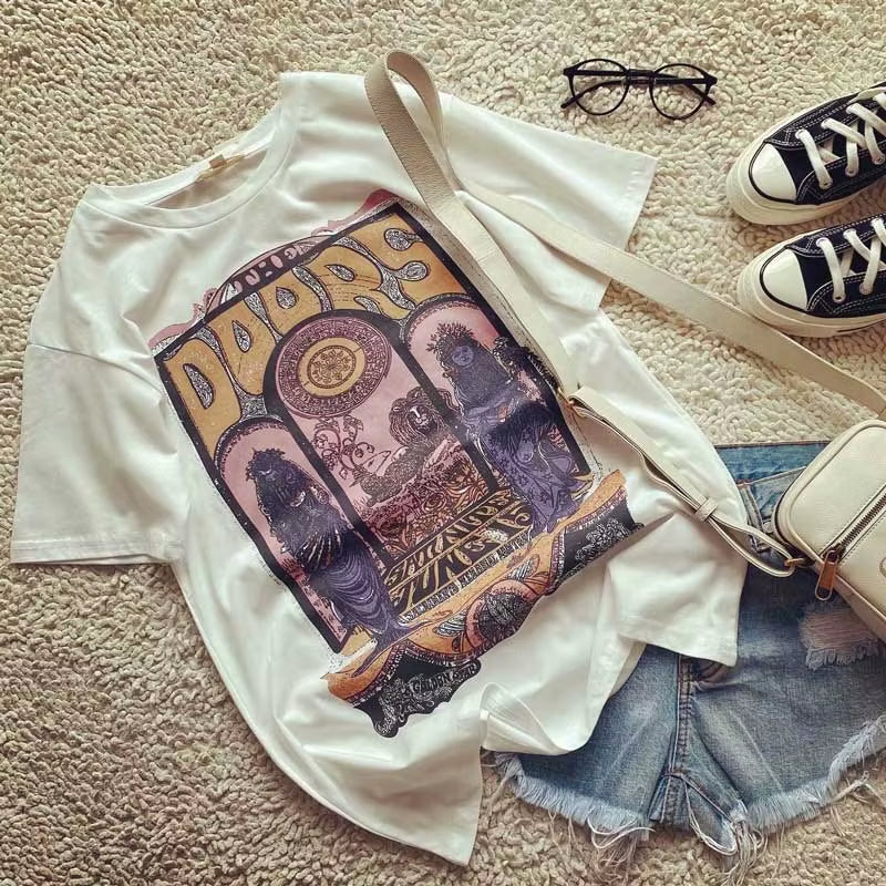 Super Chic Vintage Design Graphic Print T Shirt Women Short Sleelve Lilac Graphic T Shirts New Summer T Shirt Tops Cotton Tee