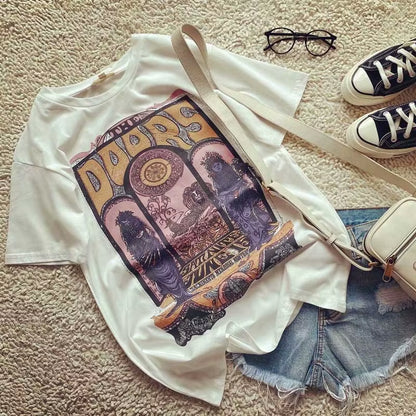 Super Chic Vintage Design Graphic Print T Shirt Women Short Sleelve Lilac Graphic T Shirts New Summer T Shirt Tops Cotton Tee