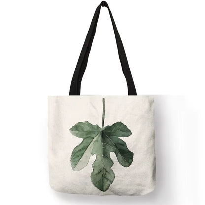 Watercolor Pteridophyte Print Reusable Shopping Bag Banana Tree Tote Bag for Women Fabric Handbags Traveling Beach Bags